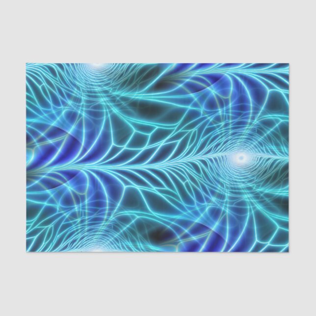 Electric Blue Luminous Fractal Repeating Pattern Tissue Paper (Front)