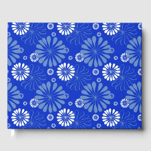 Electric Blue Modern Floral Print Guest Book