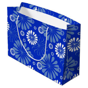 Electric Blue Modern Floral Print Large Gift Bag