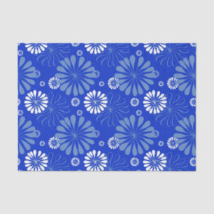 Electric Blue Modern Floral Print Tissue Paper