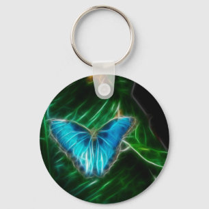 Electric Blue Morpho Butterfly Fractal Key Ring