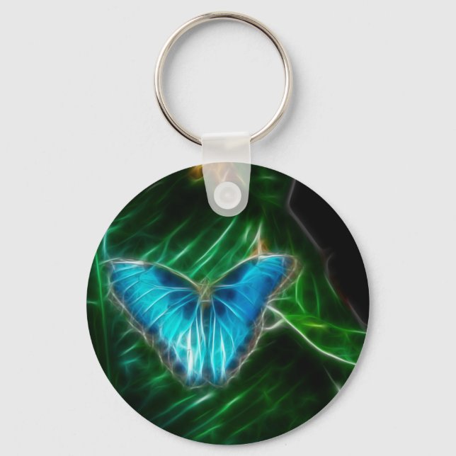 Electric Blue Morpho Butterfly Fractal Key Ring (Front)