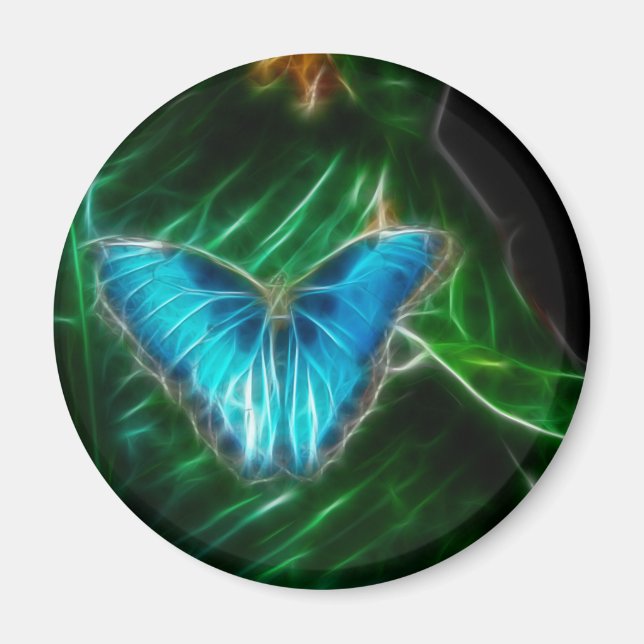 Electric Blue Morpho Butterfly Fractal Magnet (Front)