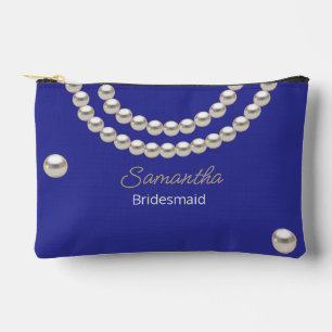 Electric blue Pearl Necklace  Accessory Pouch