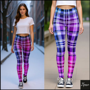 Electric Blue Pink Plaid Gradient Design Leggings