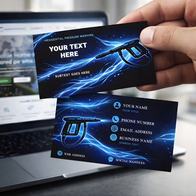Electric Blue Residential Pressure Washing Business Card (Creator Uploaded)