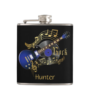 Electric Blue Rock Guitar - Black Hip Flask