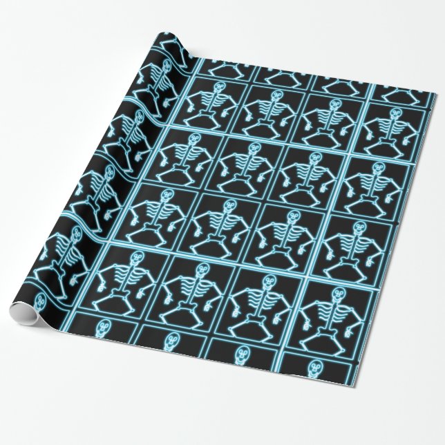 Electric blue skeleton wrapping paper (Unrolled)
