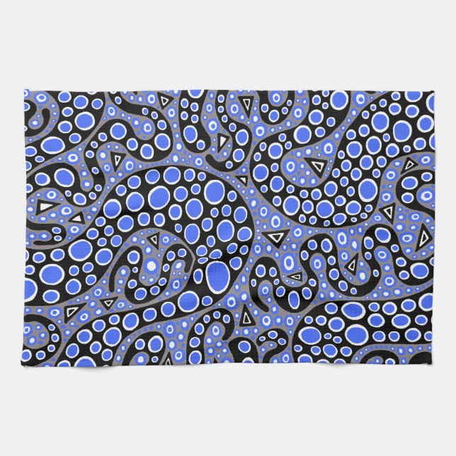 Electric Blue Squiggles Tea Towel (Horizontal)