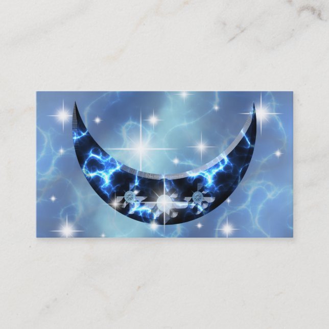 Electric Blue Upright Crescent Business Card (Front)