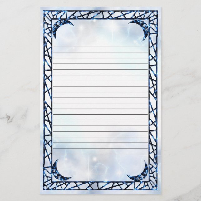 Electric Blue Upright Crescent Lined Stationery (Front)