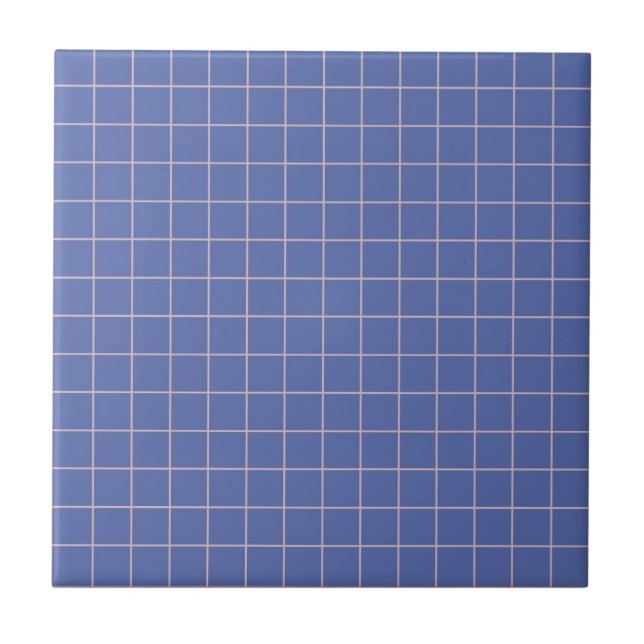 Electric Blue & White Chequered Retro Minimalist Tile (Front)