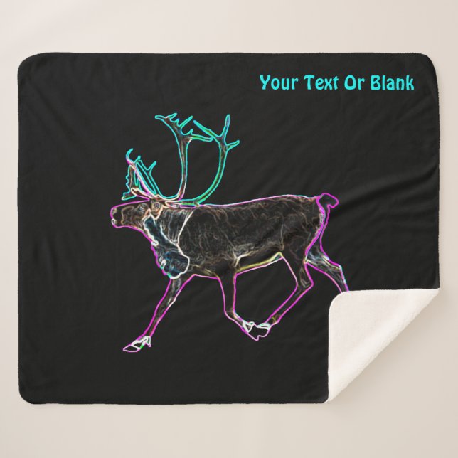Electric Caribou (Reindeer) Sherpa Blanket (Front (Horizontal))