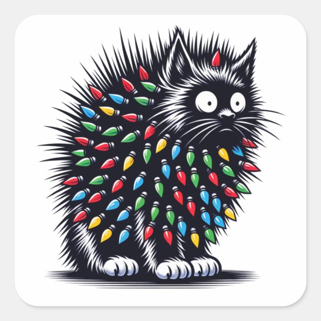Electric Cat Charged with Lightning Square Sticker (Front)