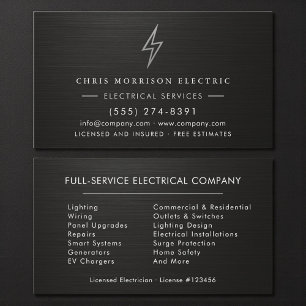 Electric Company Electrician Metallic Professional Business Card