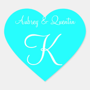Electric Cyan Custom Monograms Invites Heart Sticker