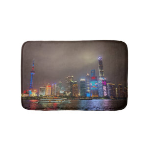Electric Dreams - Futuristic Shanghai Skyline, A C Bath Mat