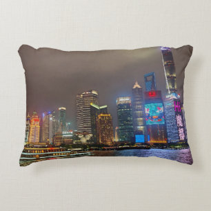 Electric Dreams - Futuristic Shanghai Skyline, A C Decorative Cushion