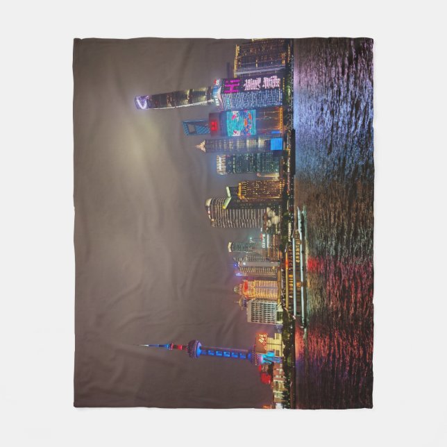 Electric Dreams - Futuristic Shanghai Skyline, A C Fleece Blanket (Front)