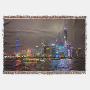 Electric Dreams - Futuristic Shanghai Skyline, A C Throw Blanket
