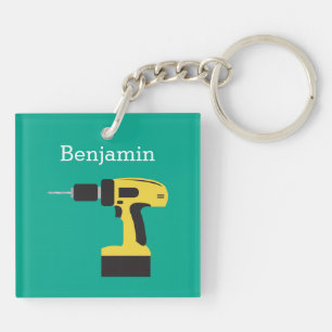 Electric Drill with Custom Name - Emerald Key Ring