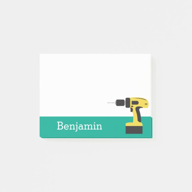 Electric Drill with Custom Name - Emerald Post-it Notes (Front)