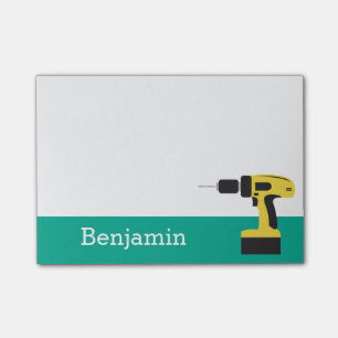 Electric Drill with Custom Name - Emerald Post-it Notes