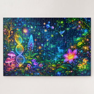 Electric Eden: Neon Jungle Wildlife & Cyber-DNA Jigsaw Puzzle