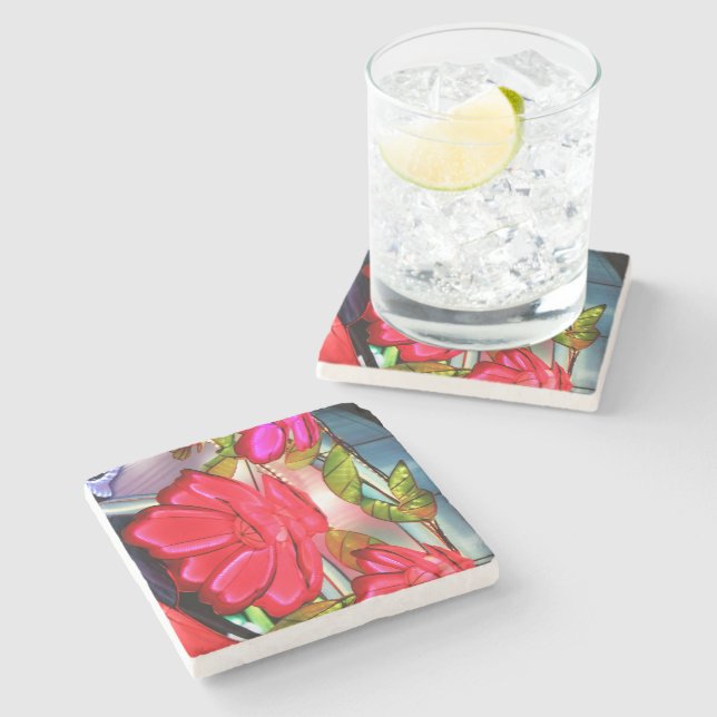 Electric Elegance in Rose  Stone Coaster (Side)