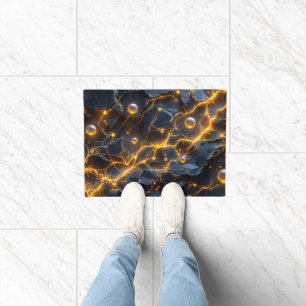 Electric Energy Abstract with Golden Lightning Doormat