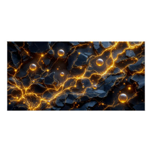 Electric Energy Abstract with Golden Lightning Poster