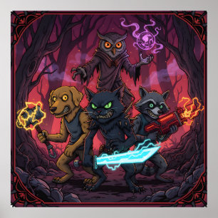 Electric Fantasy Animal Warrior Art Poster
