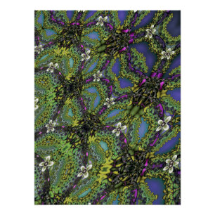 Electric Flora Purple Green Blossom Fractal Poster