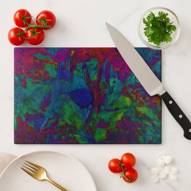 Electric Forest Colourful Abstract Leaves Cutting Board (Creator Uploaded)