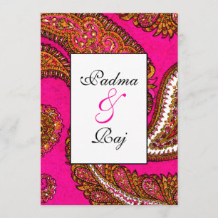 Electric Fuscia Paisley Wedding Invitation