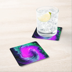 Electric Galaxy Swirl Pattern Square Paper Coaster