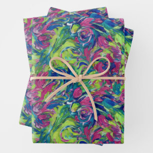 Electric Garden Neon Impressionism Vibrant Abstrac Wrapping Paper Sheet