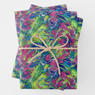 Electric Garden Neon Impressionism Vibrant Abstrac Wrapping Paper Sheet