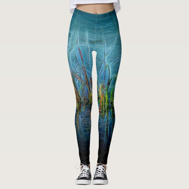 Electric Grass Leggings in Teal Green (Front)