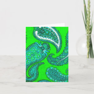 Electric Green & Aqua Paisley Note Cards