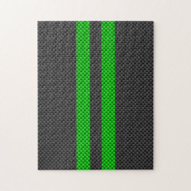 Electric Green Carbon Fibre Style Racing Stripes Jigsaw Puzzle (Vertical)