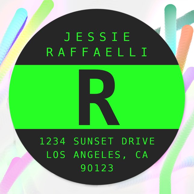 Electric Green Modern Look Return Address Classic Round Sticker (Creator Uploaded)