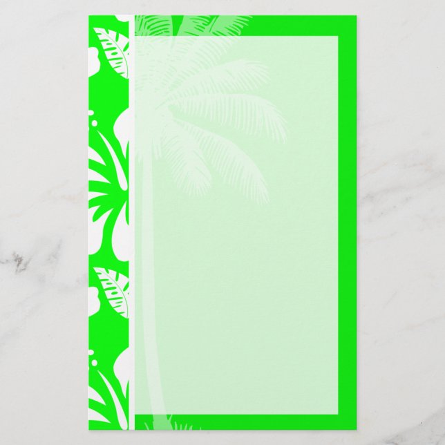 Electric Green Tropical Hibiscus; Palm Stationery (Front)