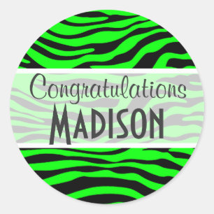 Electric Green Zebra Stripes Animal Print Classic Round Sticker