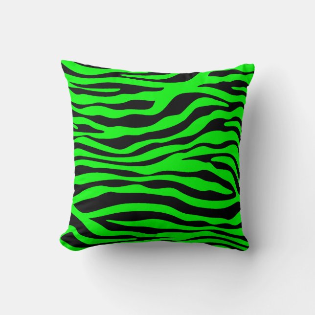 Electric Green Zebra Stripes Animal Print Cushion (Front)