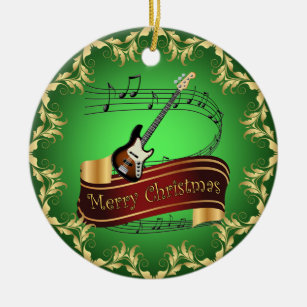 Electric Guitar 01-Musical Scroll-Merry Christmas~ Ceramic Tree Decoration