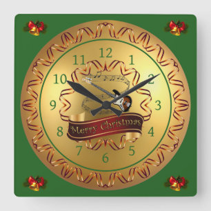 Electric Guitar 01-Musical Scroll-Merry Christmas- Square Wall Clock
