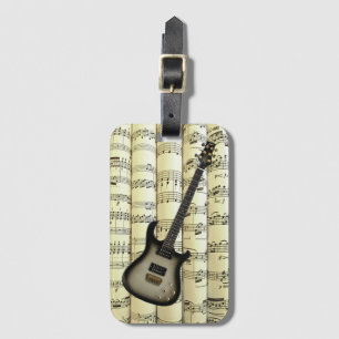Electric Guitar 02 On Rolled Sheet Music ~ Luggage Tag