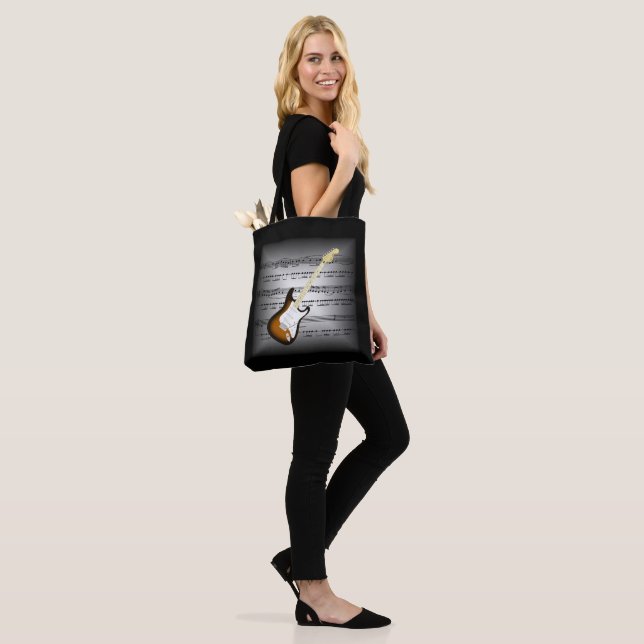 Electric Guitar~3-D Sheet Music~Pillow Grey/Black~ Tote Bag (On Model)