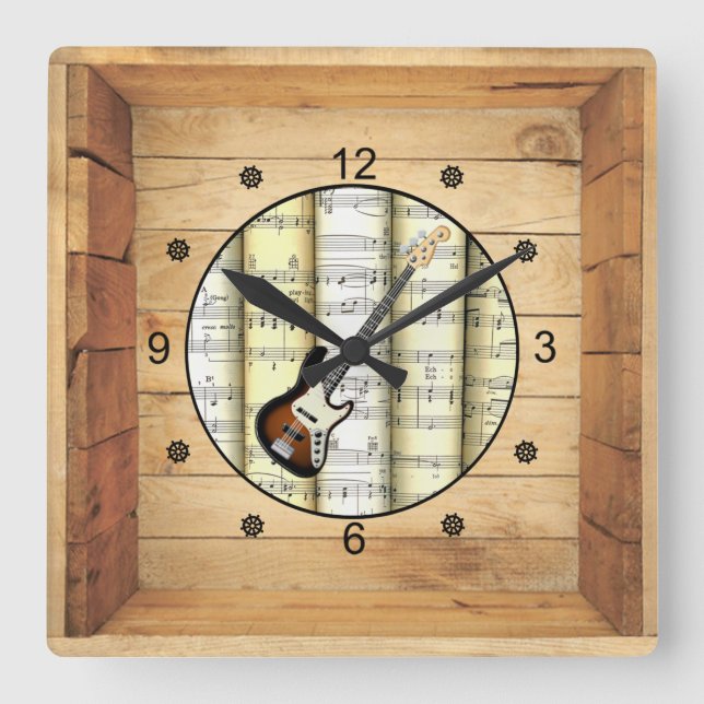 Electric Guitar ~ 3 Dimensional ~ Folk Art Box ~ Square Wall Clock (Front)